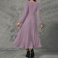 thumbnail image 5 of Womens Crew Neck Long Sleeve Spring Fall Dresses,Women's Fashion Round Neck Long Sleeve Solid Colour Casual Maxi Dress With Ribbed Trim And Fringe Detail Pink, 5 of 9
