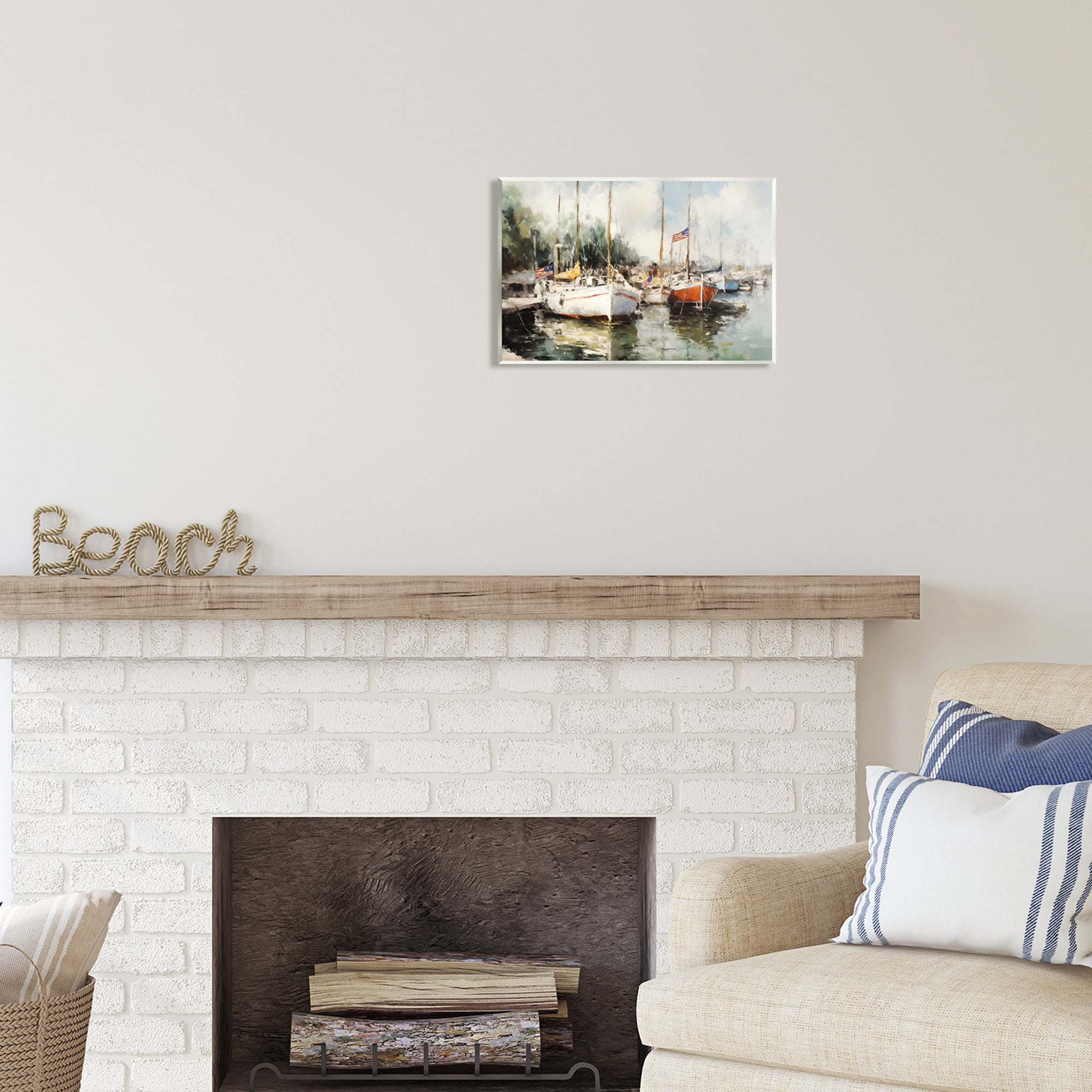Stupell Industries Americana Boat Harbor Transportation Painting Unframed Art Print Wall Art, 15 x 10
