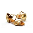 thumbnail image 3 of Missfiona Girls Latin Dancing Shoes Glitter Ballroom Salsa Low Heels Performance Shoes(4.5,Gold), 3 of 7