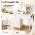thumbnail image 6 of Zimtown Vanity Desk with Round Mirror, Makeup Vanity with Adjustable Lights & Large Drawers, Vanity Table for Bedroom Dressing Room, White, 6 of 10
