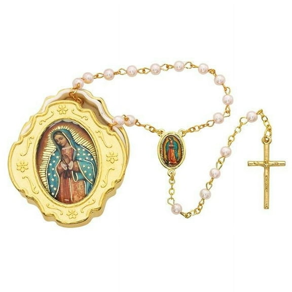 1.75 in. Guadalupe Box Cross Rosary Set - Pink