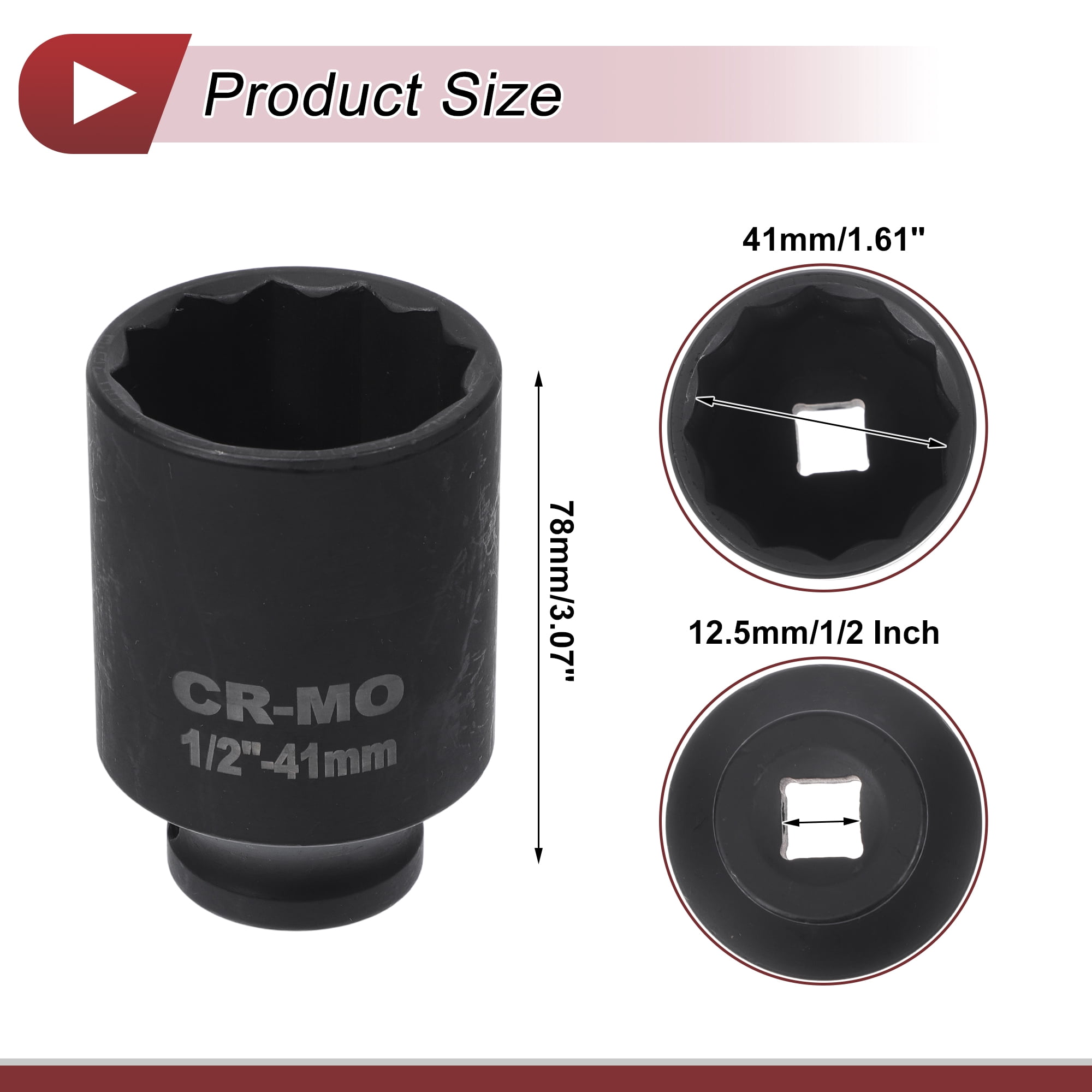 Unique Bargains 1 Pcs Impact Socket Tool 78mm Black High Carbon Steel 12 Point 41mm