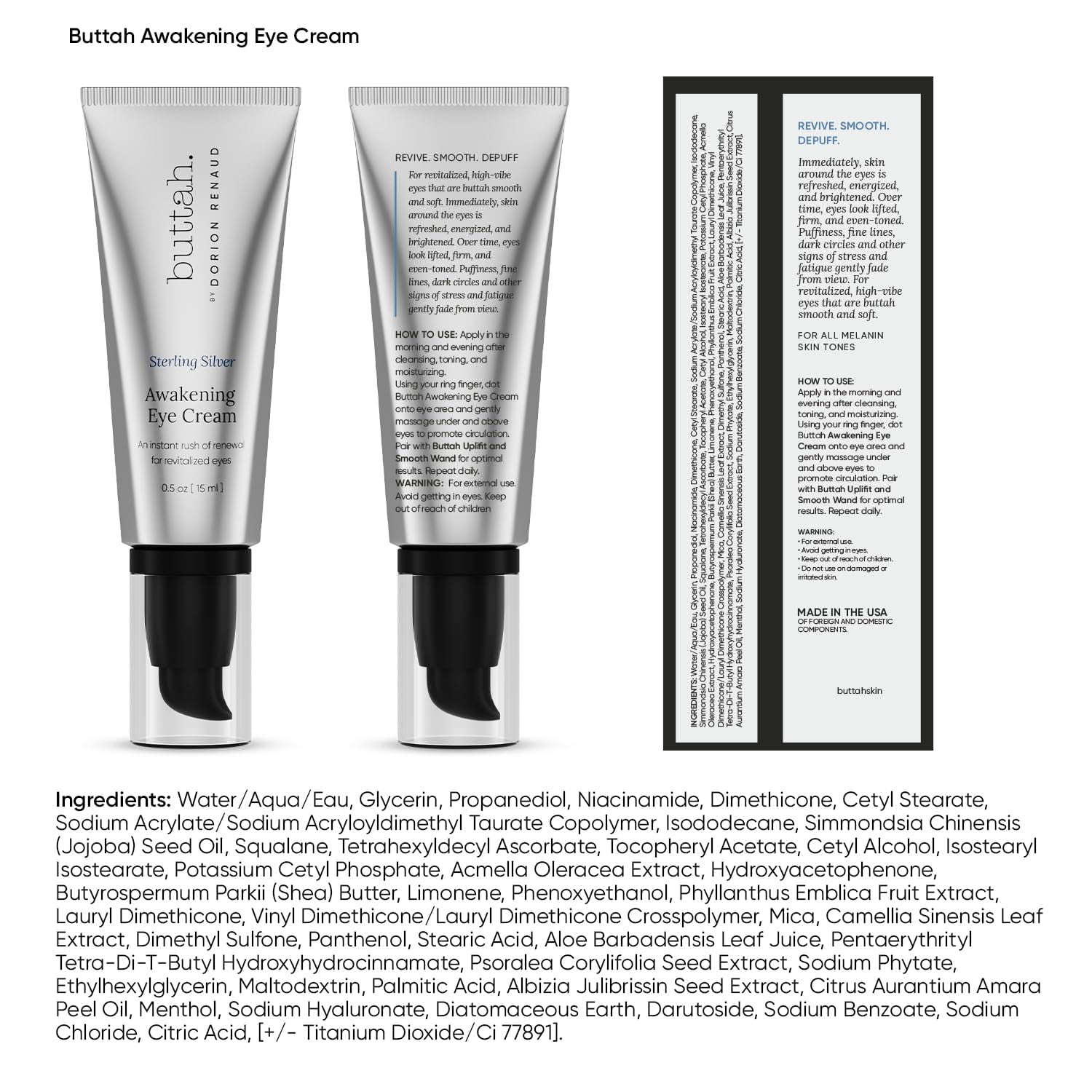 Buttah Skin Awakening Eye Cream for Dark Circles and Puffiness - Anti Aging Eye Care Cream