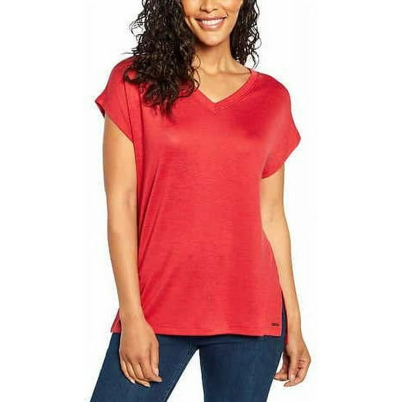 Orvis Women's Short Sleeve V-Neck Tunic Knit Top (Burnt Clay,XXL)