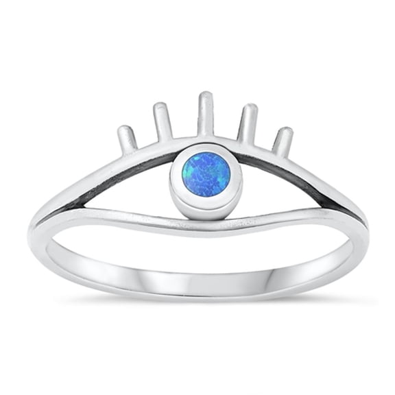 CHOOSE YOUR COLOR Blue Simulated Opal Ring .925 Sterling Silver Protective Eye Band CZ Female Size 10