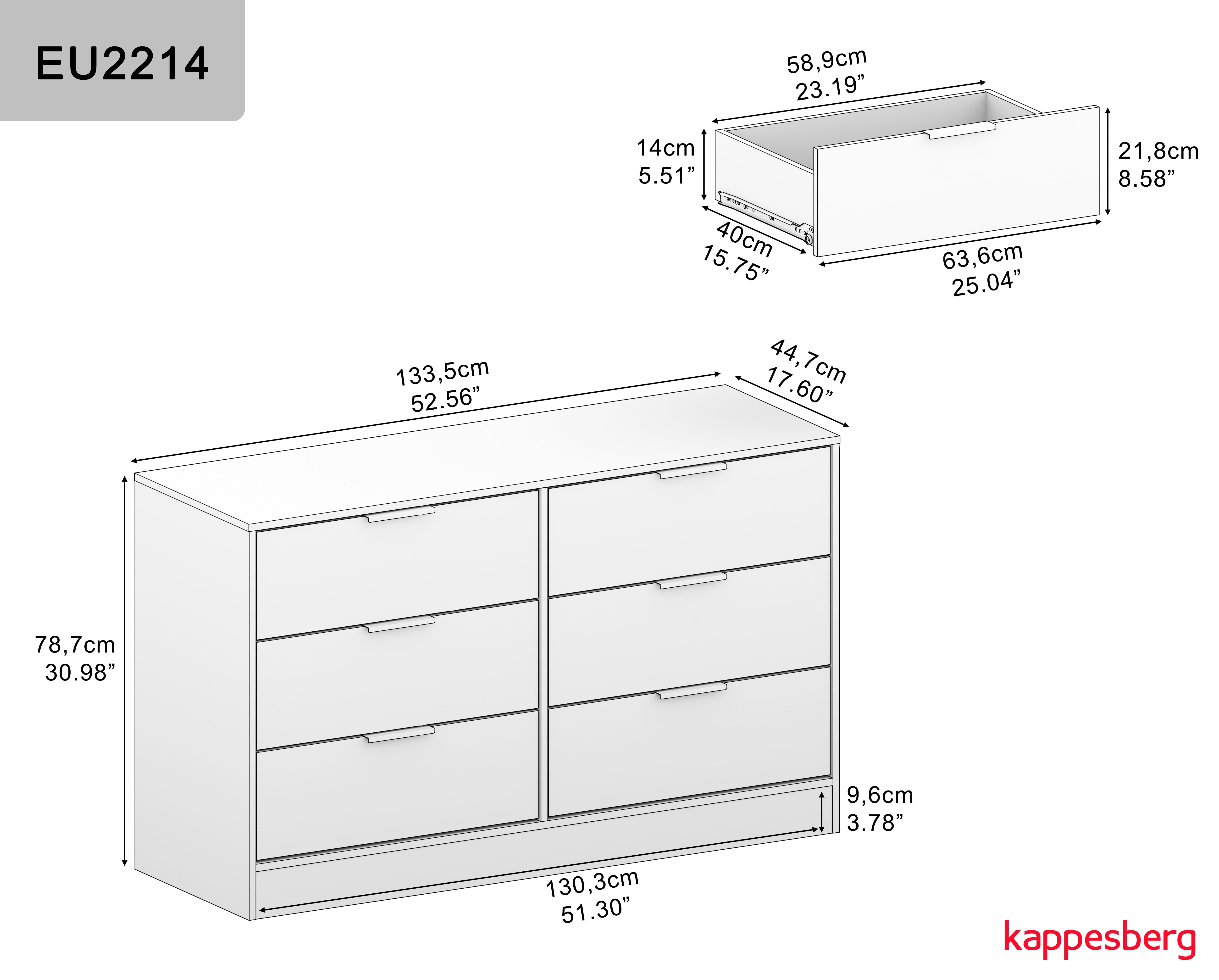 Kappesberg Fresno Modern 6-Drawer Dresser, Gray – Bedroom Storage
