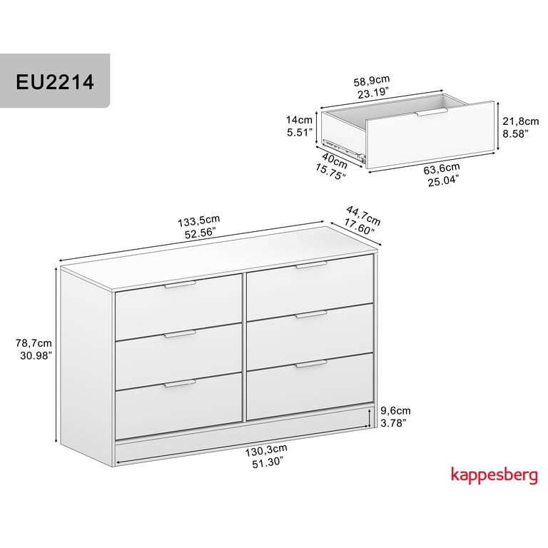 Kappesberg Fresno Modern 6-Drawer Dresser, Gray – Bedroom Storage