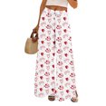 thumbnail image 2 of Women's Fashion Pocket Valentine's Day Print Stretch Adjustable Drawstring Wide Leg Pants, Elastic Waist Holiday Pants, Casual Lounge Wear for Women,White,XL, 2 of 8