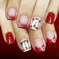 thumbnail image 3 of 48Pcs Medium Almond Glossy Press On Nails - Christmas Red & Green Plaid with Snowflake Glitter Design, 3 of 4