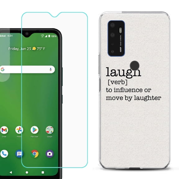 Slim-Fit Gel TPU Phone Case for Cricket Dream 5G, with Tempered Glass Screen Protector, by OneToughShield ® - Dictionary/Laugh