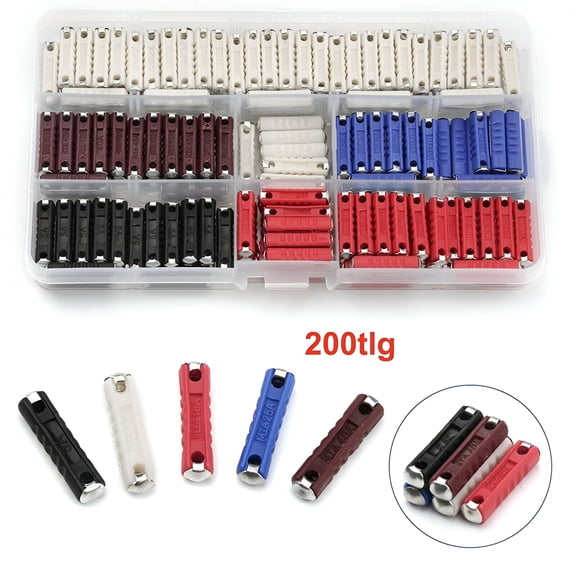 GJX 200Pcs Plastic Continental Car Fuse Torpedo Fuses Kit 5A 8A 16A 25A 40Amp Set