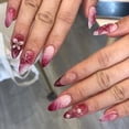 thumbnail image 5 of Pink French Ombre 3D Floral Press on Nails, Medium Pointed Almond Glossy Finish with Raised Flower, Pearl and Gold Bead Accents, 24 Count, 5 of 7