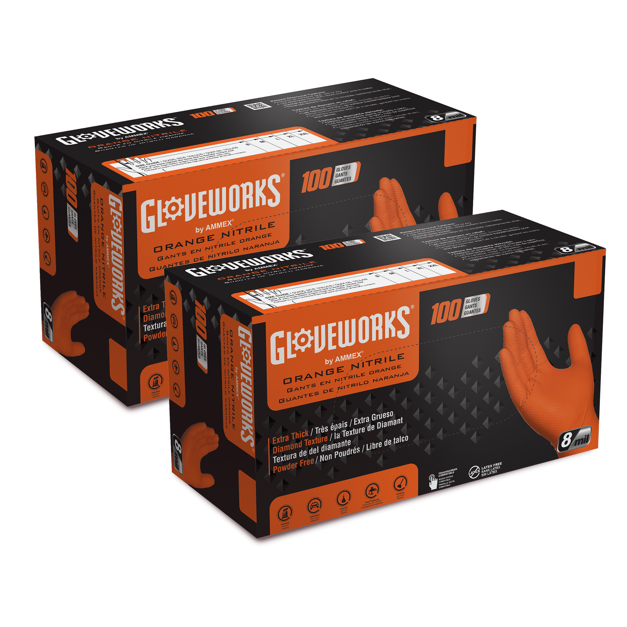 GLOVEWORKS HD Orange Nitrile Disposable Gloves 8 Mil, XX-Large, 100/Box (2-Pack)