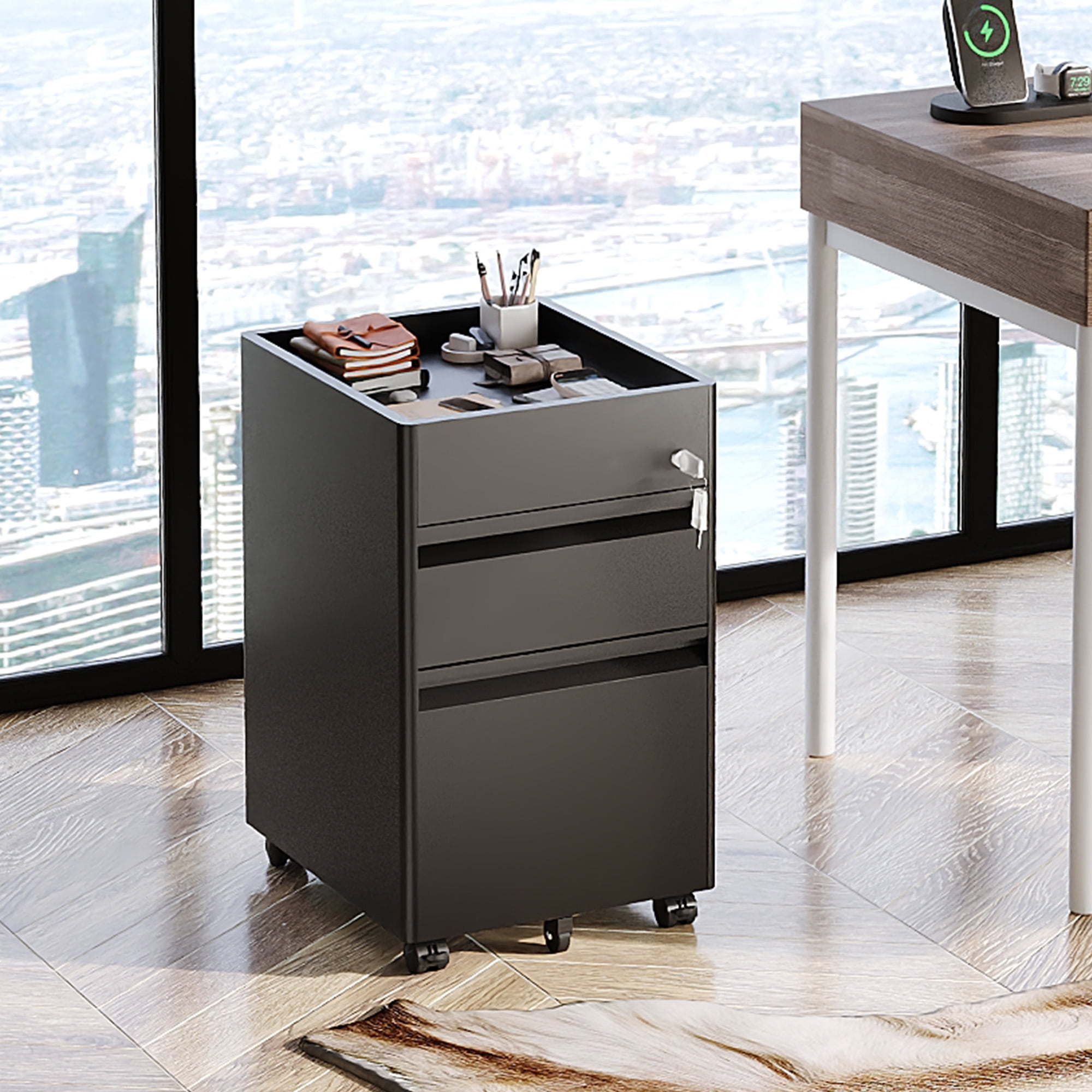 GALAXHERO 2 Drawer File Cabinet with Lock, Metal Storage Organizer with Fence, Mobile Filing Cabinets for Home Office, Fit Letter/A4/Legal Size Files, Black