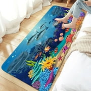 Ocean Bathroom Rugs, Underwater Sea Tropical Fish Bath Mat with Under The Sea Tropical Turtle Blue Ocean Fish Bathroom Accessories Shower Mat Kitchen Rug for Toilet Tub RV (19X31inches)