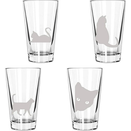 

SEYATPOOL Cute Cats Being Cats Drinking Glasses: 4 Engraved 16oz. Pint Glasses: cat lover cat decor cat mom