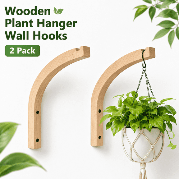 MORAVE Wooden Plant Hangers, Heavy Duty Wood Wall Hanging Plant Hooks Indoor Outdoor for Flower Pots Wind Chimes and Bird Feeders