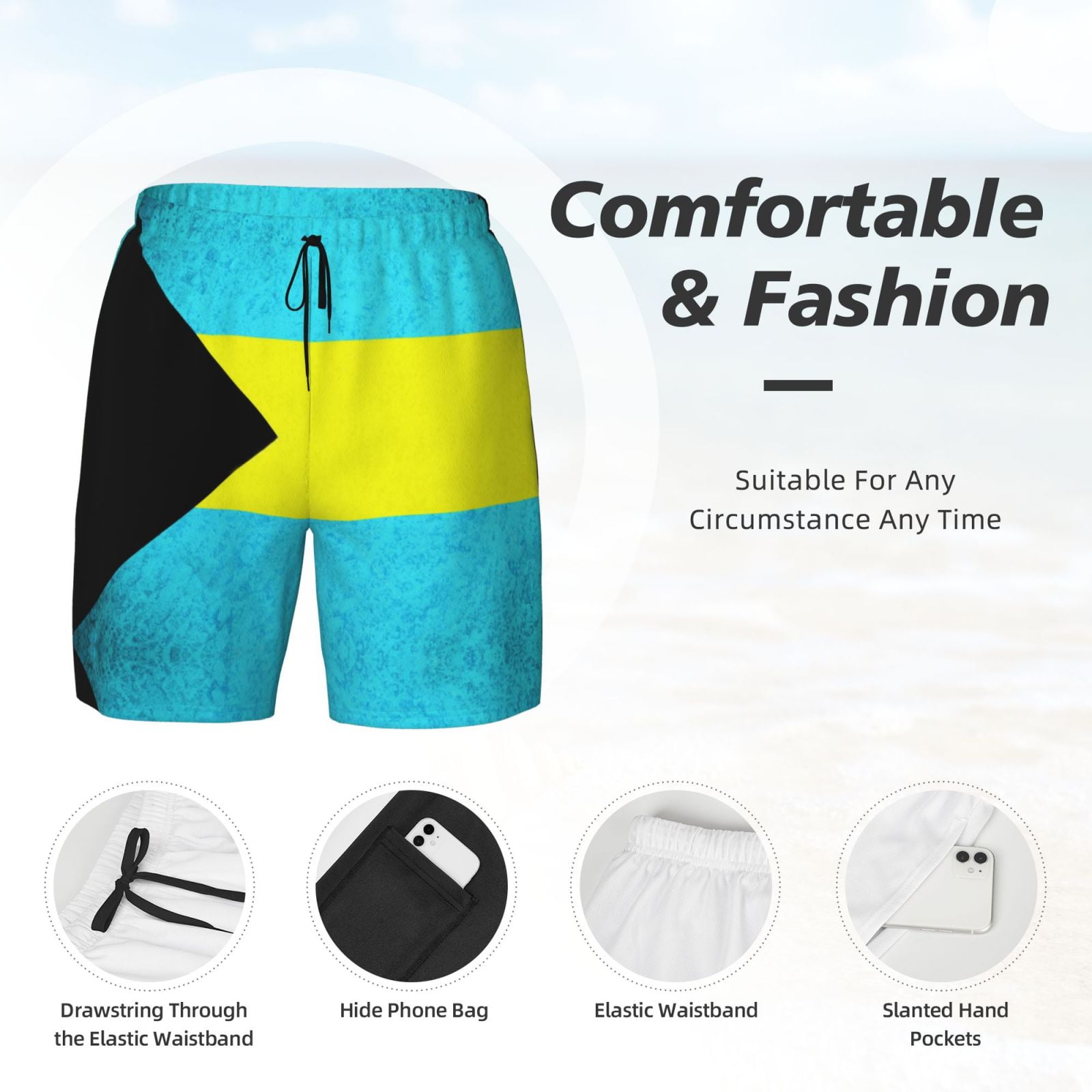 水着・ラッシュガード   FLAG SWIM SHORT MAILLOT Men's Bahamas Flag Swim Trunks with Compression Liner