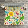 thumbnail image 3 of Ambesonne Cartoon Quilted Bedspread Set 3 Pcs, Spring Flowers Bugs, Queen Size, Multicolor, 3 of 3