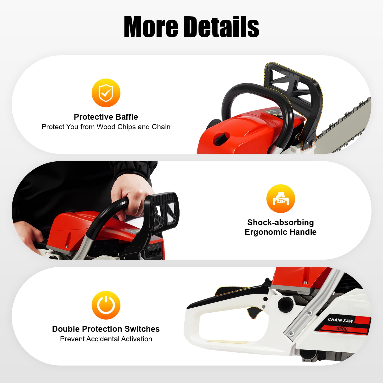 52CC Gas Chainsaw 22 Inch Gas Powered Chainsaw 2 Stroke Gas Chain Saws Hand Self-reset Pull Start Handheld Gasoline Chain Saws with Air-cooled System for Chopping Wood