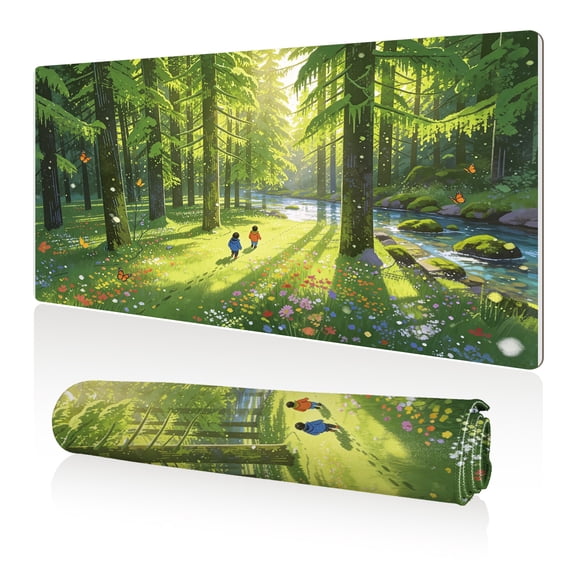 LIVEKEY Mouse Pad 80x40cm Extra Large Non Slip Stitched Durable Easy Clean Forest Stream Kids Butterflies for Gaming Office