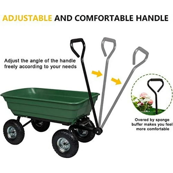 Garden Carts Heavy Yard Dump Cart with Four Pneumatic Tires Steel Frame Outdoor Poly Dump Wagon for Outdoors, Lawns, Yards, Farms, and Ranches Truck Wheelbarrows