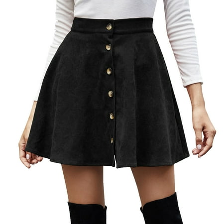 

Atralife A-line Skirt High Waist Plain Button Skirt for Women