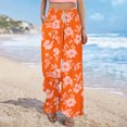 thumbnail image 6 of ClodeEU Wide Leg Pants for Women,Floral Printed Trousers with Pockets ,Elastic Waist With Drawstring Orange,Womens Plus L, 6 of 9