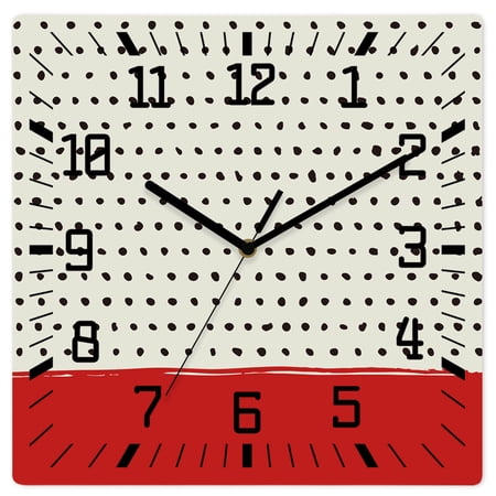 Wall Clock Red Operated Square Clocks Wooden Silent Non Ticking Wallclock 10 Inch Solid Color Dots