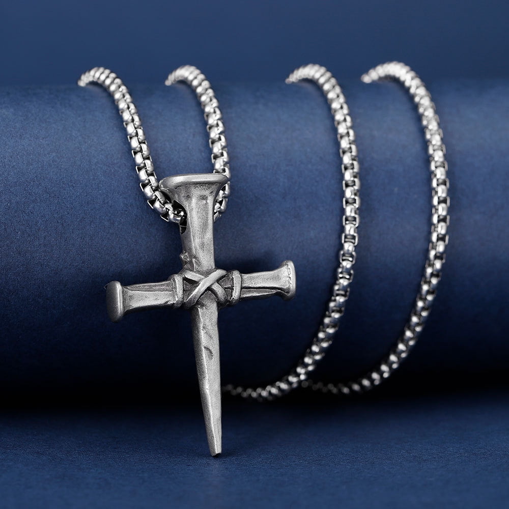 Nail Cross Necklace, Vintage Cross Pendant, Christian Jewelry, Gift for Men