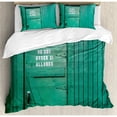 thumbnail image 3 of Farm House Decor Twin Size Duvet Cover Set, Monochrome Vintage Local Iris Pub Rustic Door with Warning Phrase Culture Photo, Decorative 2 Piece Bedding Set with 1 Pillow Sham, Teal, by Ambesonne, 3 of 3