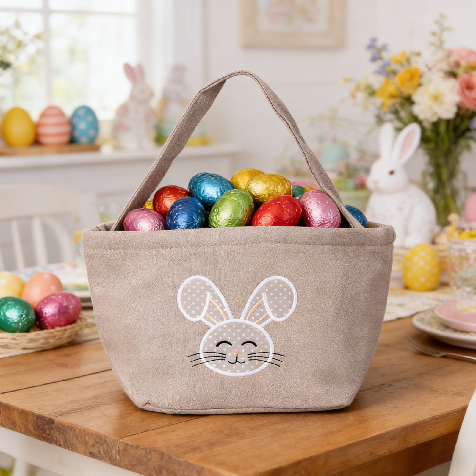 Lunxisen 2 Pcs Easter Basket Ear Bag Decoration Imitation Linen Holiday Gift Party Favor Spring Celebration