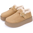 thumbnail image 2 of BLISSFUL STEP Women's Platform Micro Boots Pull on Flat Shoes Fluffy Snow Boots Camel 7, 2 of 5