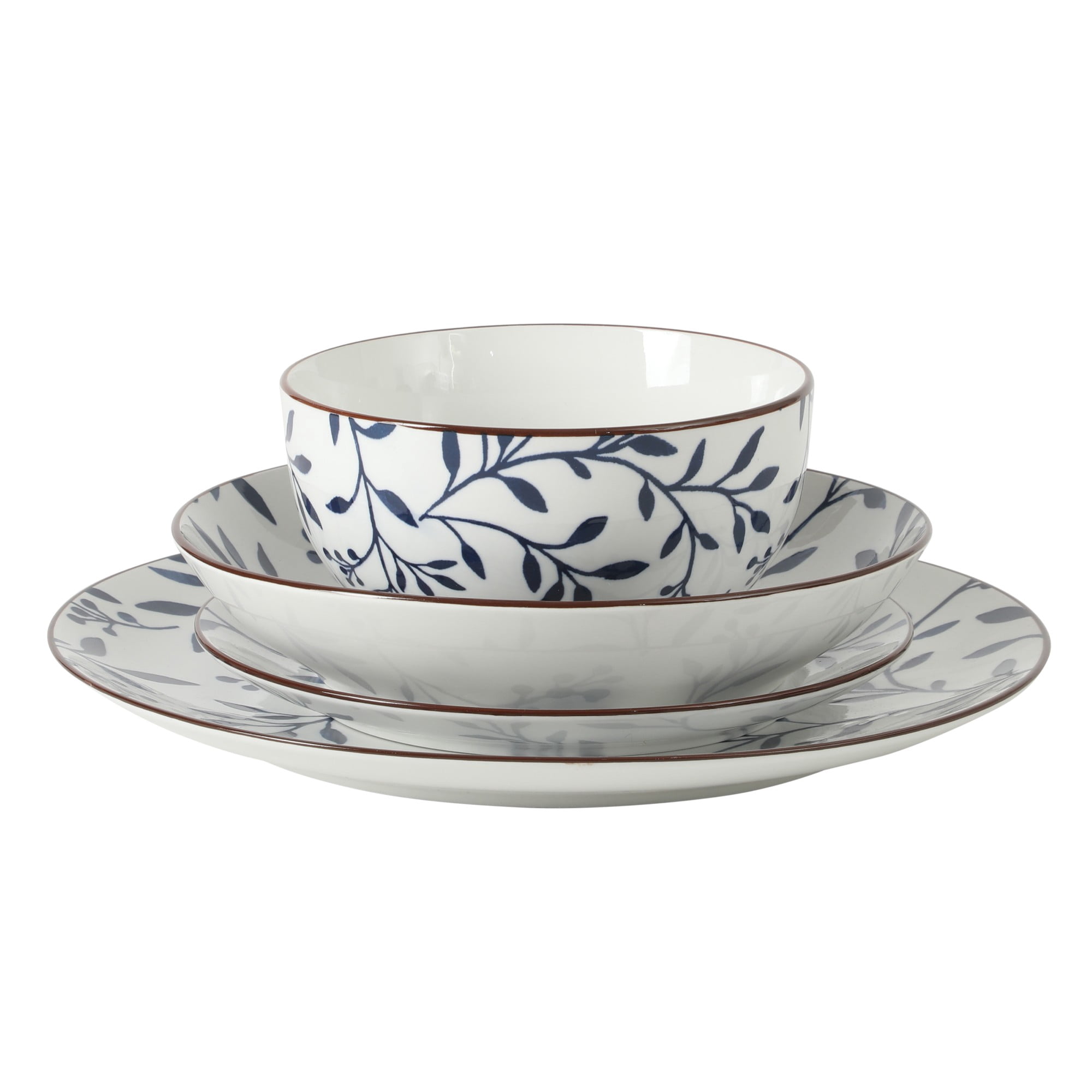 Gibson Home Palace Suite 16-Piece Dinnerware Set, Blue Floral Stoneware Plates & Bowls, Service for 4, Round Durable Everyday Dish Set