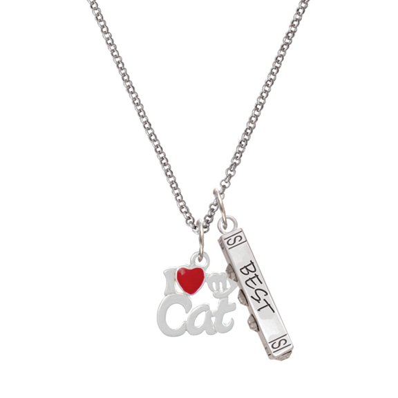 Delight Jewelry Silvertone I Heart My Cat Silvertone Best Friends Forever Bar Charm Necklace, 23"