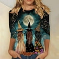 thumbnail image 5 of Women's Halloween Shirt 3/4 Sleeve Crew Neck Vintage Fall Tee Casual Witch Printed Holiday Tops, 5 of 5