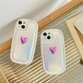 thumbnail image 3 of Holographic Heart Phone Case Compatible with iPhone 12 Pro, Arc Shaped Cool Laser 3D Small Deformed Love Heart Sparkly Phone Cover for Women Girls, 3 of 12