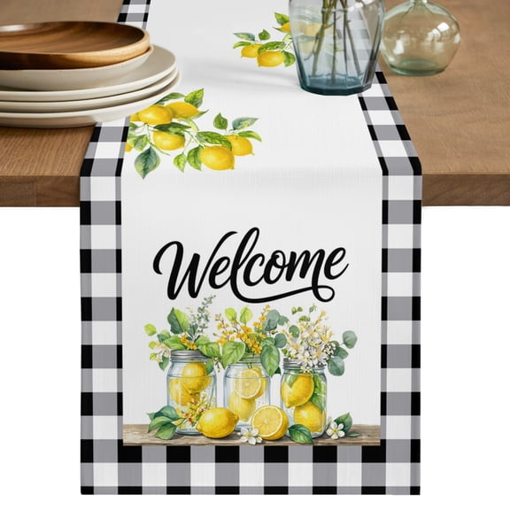 Table Runners 70 Inches Long Dress Scarves, Summer Lemon Farmhouse Coffee/Dining/Kitchen Table Decor, Holiday Table Runner, Black Plaid Fruits Floral Botanical 13x70 Inch