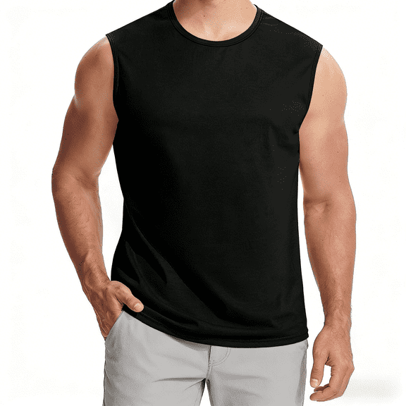 Cmfcve Men's Muscle Shirt Black Sleeveless Compression Athletic T-Shirt Quick Dry Silky Workout Gym Tank Top Running Football Training Tee Undershirt