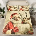 thumbnail image 2 of Homewish Retro Santa Claus Twin Sheet Sets, Christmas Reindeer Elk Twin Fitted Sheet, Fairy Tale Theme Flat Sheet, Super Cozy Room Decor, 3-Piece, 2 of 7