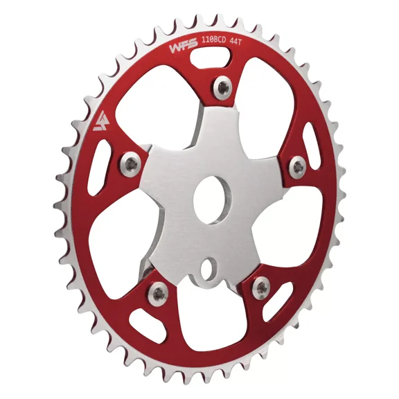 WFS Pulsar Chainring w/ Spider Sprocket 44T 1/8" 110mm Old School BMX , Red # WFS3084