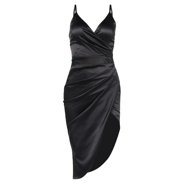 Vestido a media pierna de satén con tirantes finos fruncidos para mujer Adepaton BST3007315-4