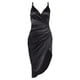 thumbnail image 1 of Vestido a media pierna de satén con tirantes finos fruncidos para mujer Adepaton BST3007315-4, 1 of 5