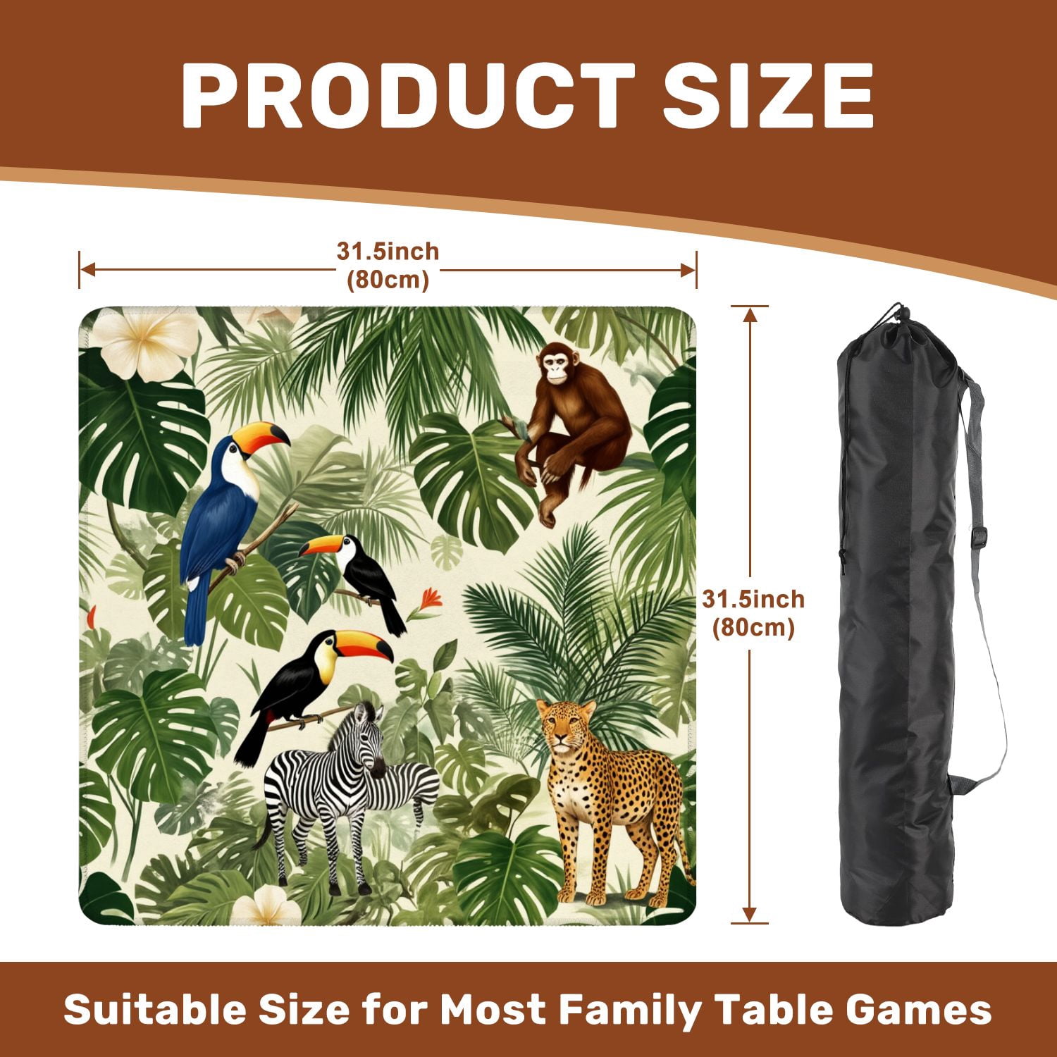 Mahjong Mat 31.5" x 31.5" Seamless exotic trees animals Non-Slip Noise Reduction American Mahjong Tiles Table Cover for Dominoes Poker Card Board Games Gift