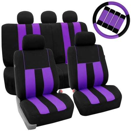 FH Group Car Seat Covers Striking Striped for Sedan, SUV, Van, Full Set w/ Steering Cover & Belt Pads, Purple