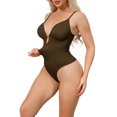 thumbnail image 4 of INSPIRE CHIC Deep V Shapewear for Women Tummy Control Leotard Sleeveless Adjustable Straps Camisole Thong Bodysuits 3XL Brown, 4 of 5