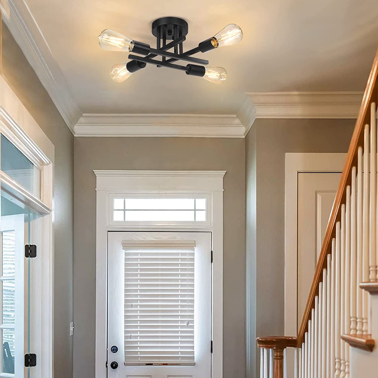 Pynsseu 4-Light Semi Flush Mount Ceiling Fixture, Black photo 3