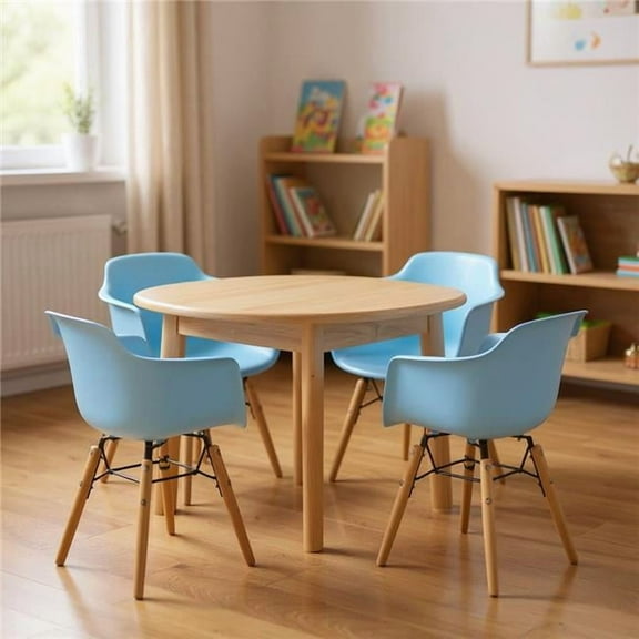 HomeRoots 554662 Blue & Brown Heavy Duty Plastic & Wood Juvenile Side Chairs - Set of 4