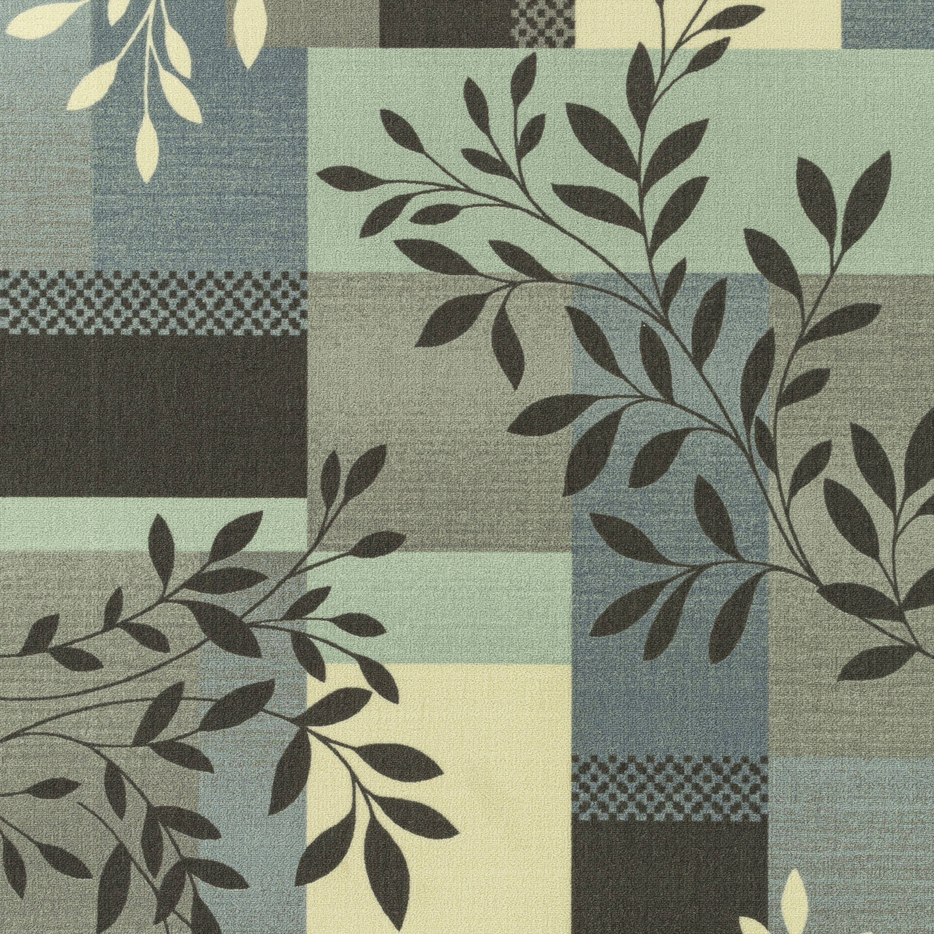 Mainstays Traditional Leaf Block Aqua Gray Print Indoor Area Rug, 4 ft x 5 ft 4 in