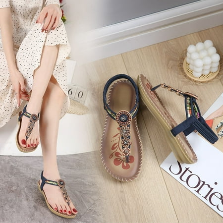 

〖Yilirongyumm〗 Blue 38 Sandals Women Elastic Shoes Band Flat Breathable Summer Women s Beach Outdoor Toe Open Sandals Women s Sandals